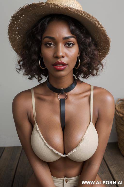 (perfect beautiful face), sexy woman, ((((gigantic humongous full round breasts and pussy)))), revealing rough shirt, jeans shorts, straw hat, farmer woman pickig cotton ((bangles)), dark red wide - #main