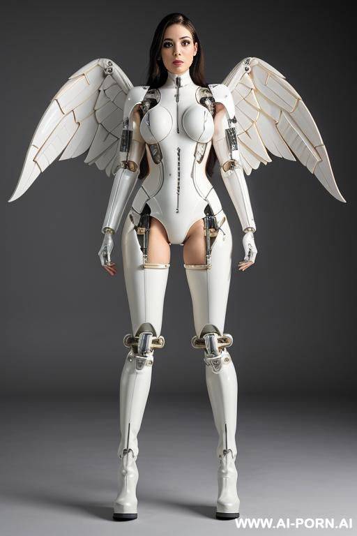 beautiful realistic angel taur-women cyborg robot, detaleid face, latex skin white color, covered to latex, and boots, hd image quality. - #main