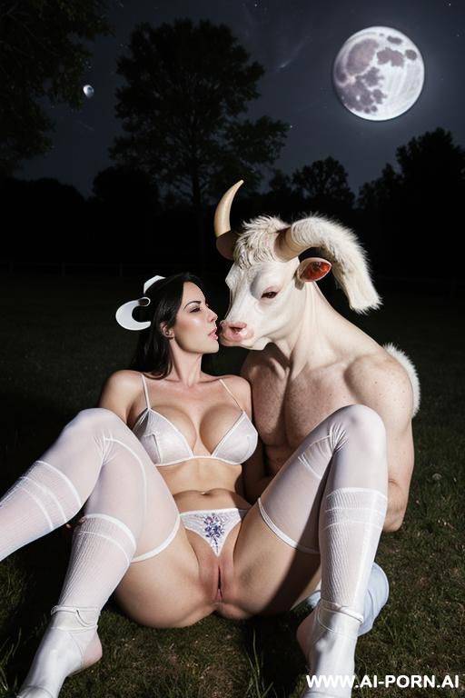 cow man and a woman in white kneesocks have sex in the moonlight - #main