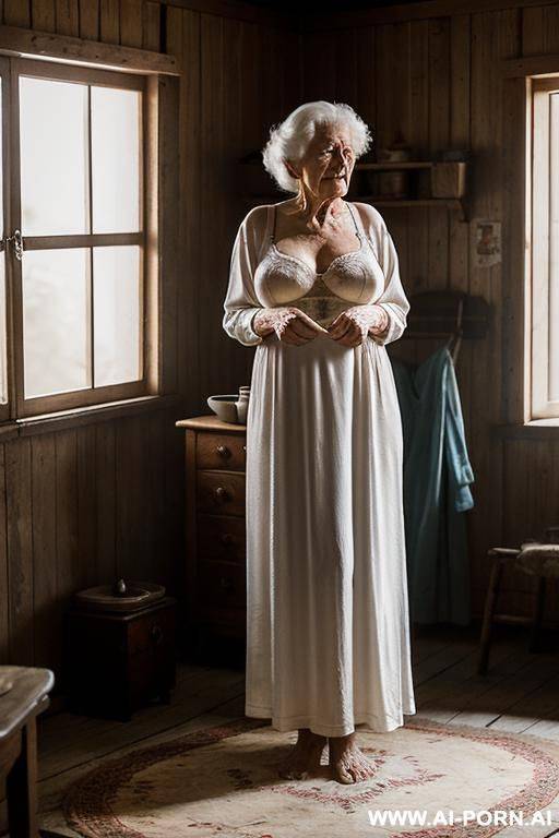 an elderly ukrainian woman from a remote village in the sumy region is getting ready for bed in a modest, rural home. it is evening, and the dim, glow from a single light source softly - #main