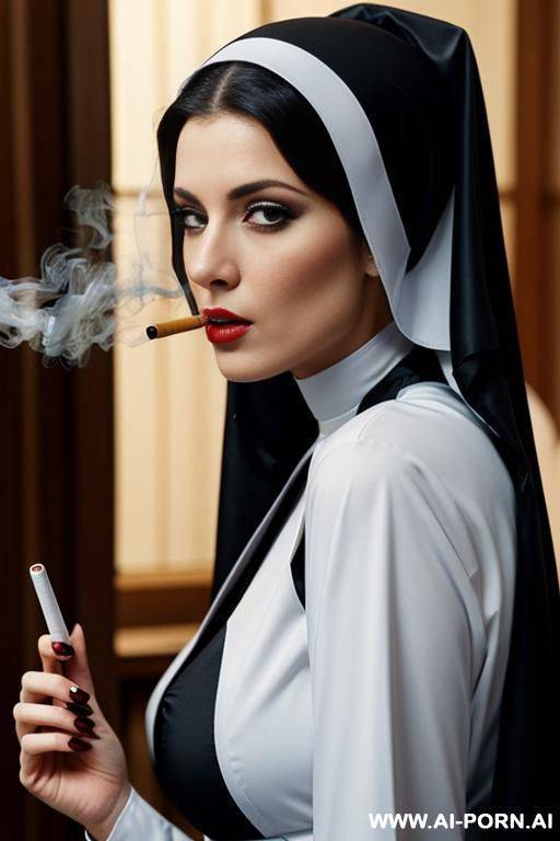 sexy gorgeous nun smoking a cigarette with a sexy face - #main