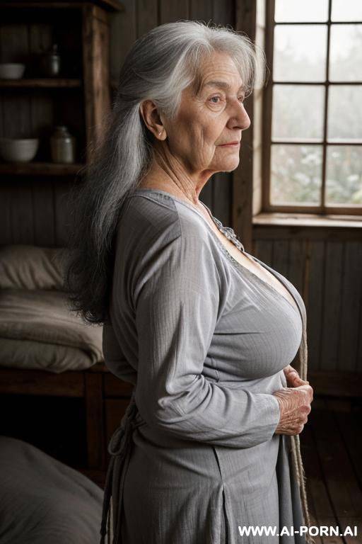 ((two! people in the frame!)) the image shows a photo shoot scene inside a rustic ukrainian village house at night. a ((male! photographer!)) and an ((elderly ukrainian village woman)) are - #main