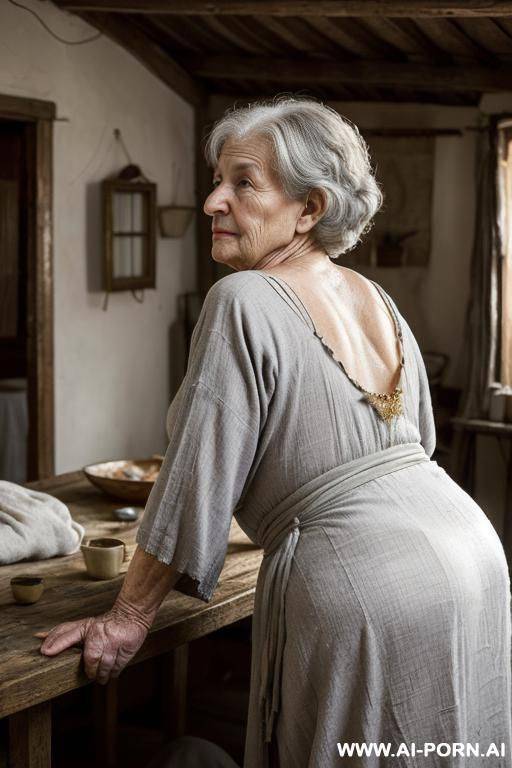 ((two people in the frame!)) inside a dimly lit rustic house at night, a man with a photo camera and an elderly ukrainian village granny are both clearly visible. the room is bathed in m, - #main