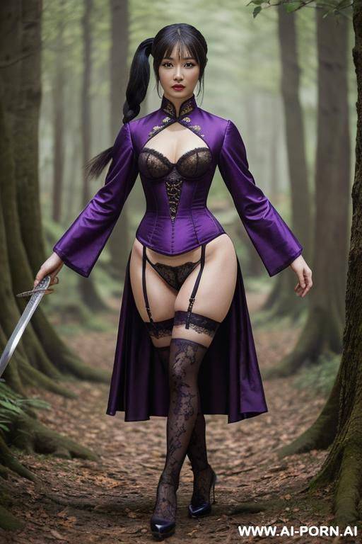 has a sword, medival chinese armor, pony tail, dress clothes, a lust and beautiful face, no nude - #main