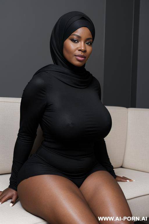 a black woman with a big ass, wide hips, and large, massive breasts. she is wearing a black hijab that covers her body - #main