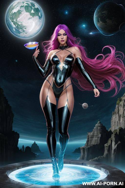 tall woman, giantess, supermodel, super hero, tom, , goth, , aa cup, fantasy world, magical, epic, space, magical being, magical face, fantasy face, special ears, special eyes, superpower, - #main