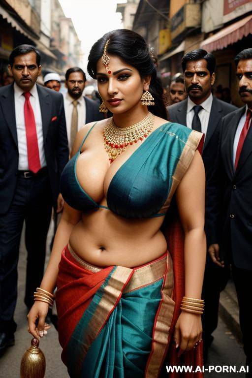 indian woman, busty, sexy sari, street, surrounded by men - #main