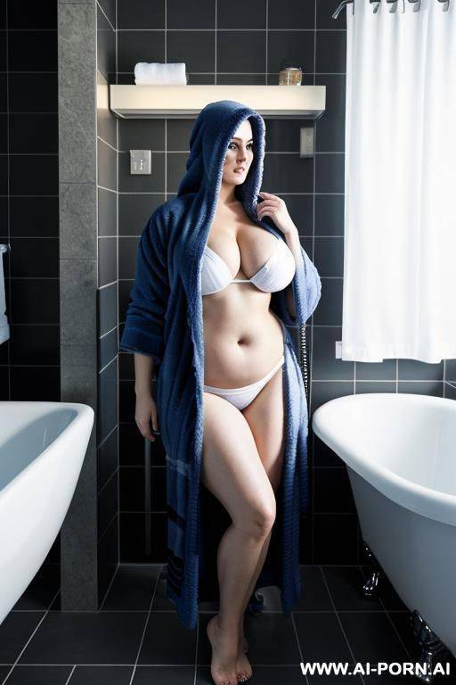 dressed in a short robe, with a towel on her head - #main