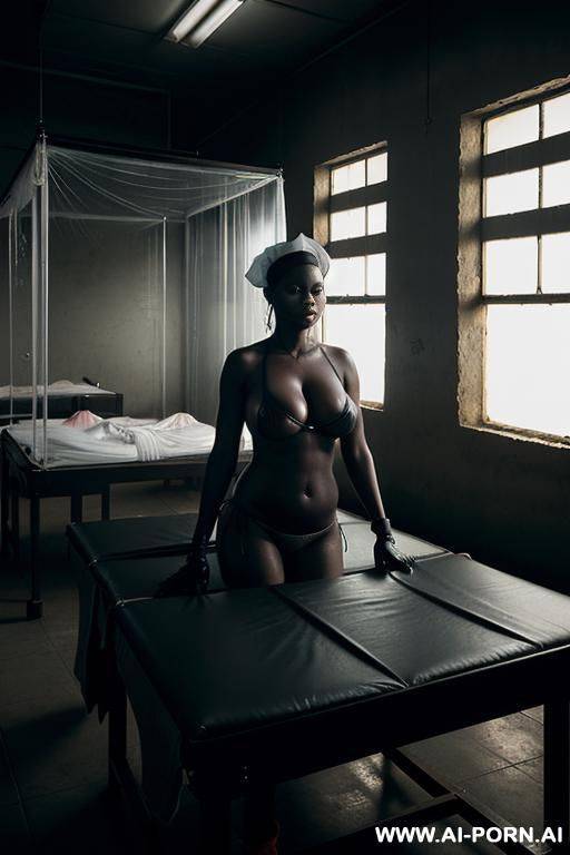 dark night (real darkness, low light) ((totally gloom)), morgue (cold, dark quiet room) (( room for storing deceased individuals)) ((many adults bodies in the transparent bags on the tables)), one - #main