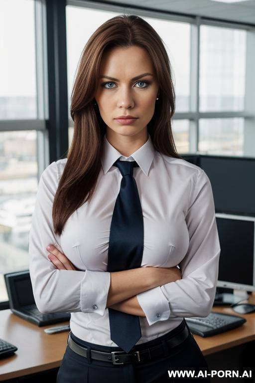 massive boobs, business shirt, tie, office pants, police uniform - #main