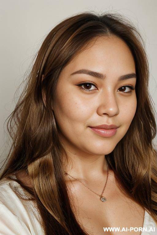 pfp, (((face closeup))), (((fat face))), (((round face))), (((extremely long hair))), looking at viewer, ((front facing)), (((headshot))), front view, a chubby shorty filipina milf is modeling in a - #main