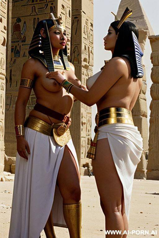 ((ancient egyptian female ra priestess)) ((wearing a white skirt)) inspecting a ((chubby full naked egyptian female)) - #main