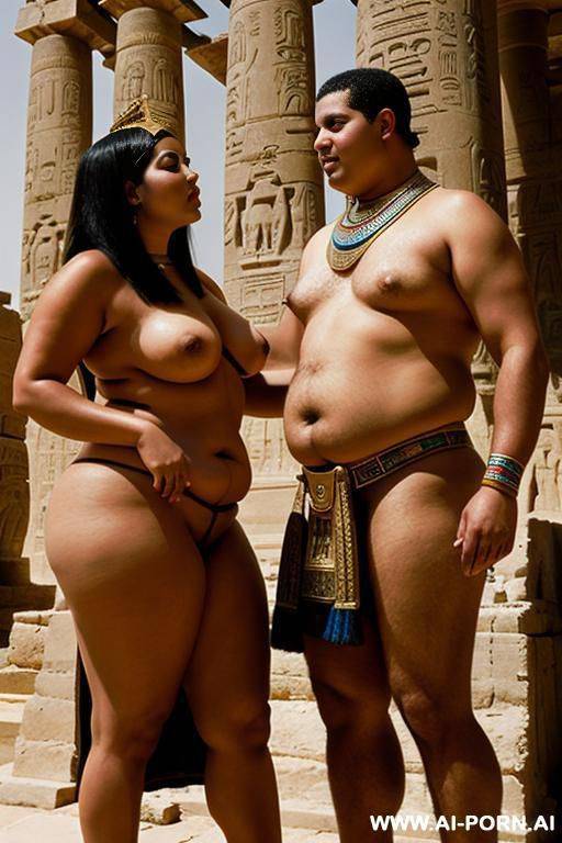 a chubby ancient egyptian male carry a full naked chubby female egyptian temple servant over his shoulder - #main