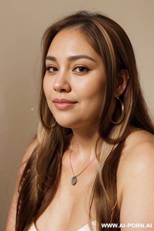 earrings, ((blond highlights)), simple background, closeup, profile picture, pfp, (((face closeup))), (((fat face))), (((round face))), (((extremely long hair))), looking at viewer, ((front facing)), - #main