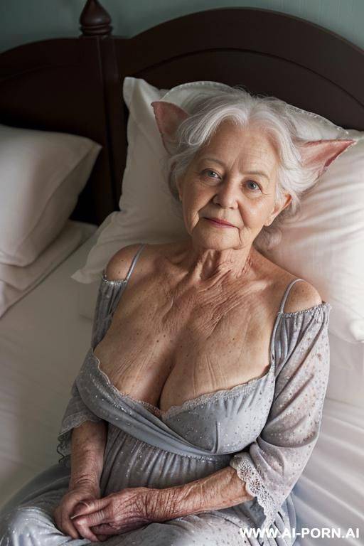 scene features a modest amateur suburban elderly granny, and two realistic elderly gnome. (bedroom is wrapped in a soft, subdued nighttime atmosphere). bedroom decor is cozy, rustic fantasy, with - #main