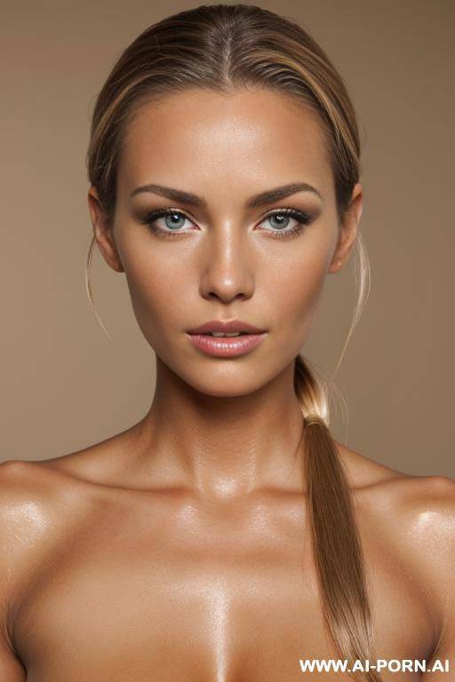 a beautiful naked woman with brown hair with blonde highlights, hair is tied back , a light tan complexion - #main
