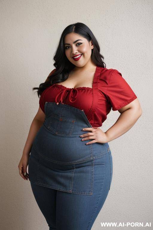 mexican, chola, chicana, wide hips, extra thicc, long hair, right red apron - #main