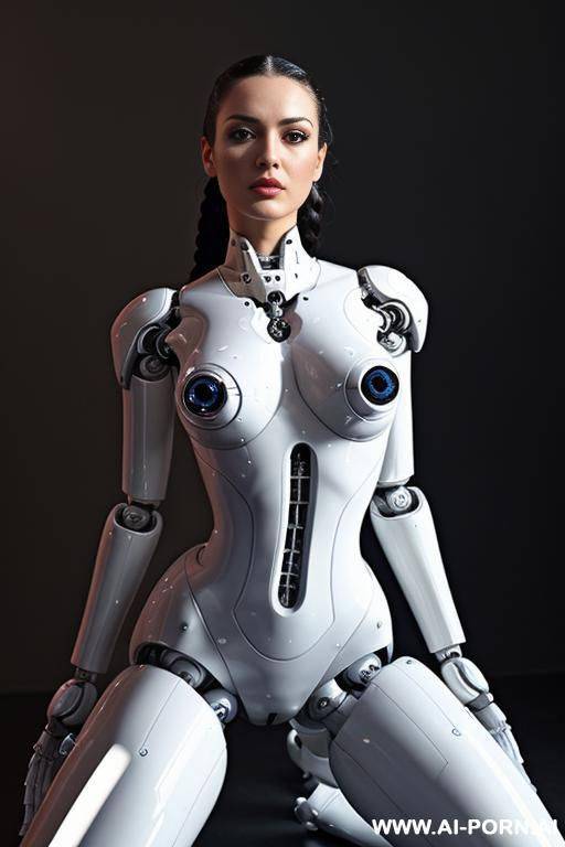 ((beautiful realistic and very detailed)) (( taur-women fully robotic body standing four legs)), detaleid face, skin in latex white color, covered to latex, robotic pussy. to boots, hd image quality, ((no background)). - #main