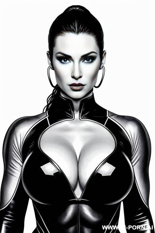 drawing of a beautiful athletic scifi woman , big boobs, k, highly detailed - #main