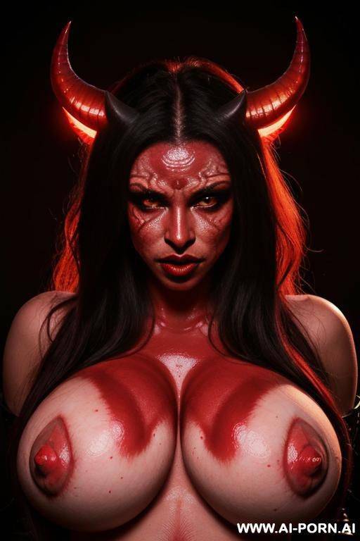 hot sexy demon succubus woman, demonic, horns, (((red skin))), ((glowing eyes)), perfect body, perfect boobs, ((big lips, plump lips, oversized lips)) - #main