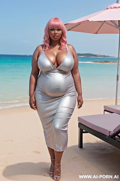 mature, milf, shiny skin, silver dress, cleavage, african, bangs, massive breasts - #main