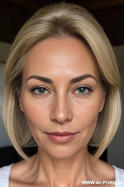 wife, milf, fifty years old, face closeup, head closeup, closeup, only head is visible, amateur wife, blonde hair with brighter blonde streaks, chignon hair, very bright green eyes, very natural - #main