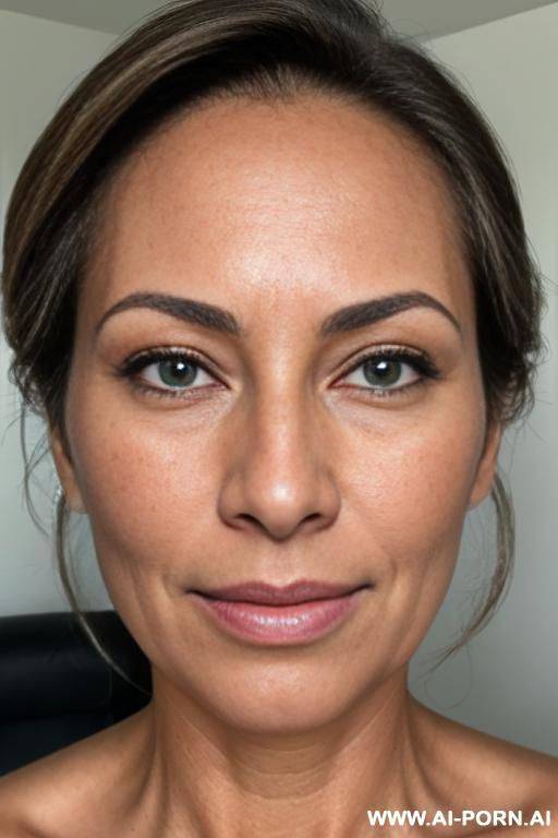wife, milf, fifty years old, face closeup, head closeup, closeup, only head is visible, amateur wife, dark blonde hair with brighter blonde streaks, chignon hair, bright green eyes, very natural - #main