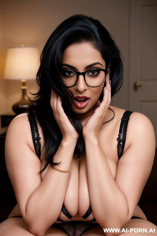 sexy chubby punjabi babe with glasses, big ass, saggy tits in fishnets fingering herself having orgasm, no bra, no panties - #main