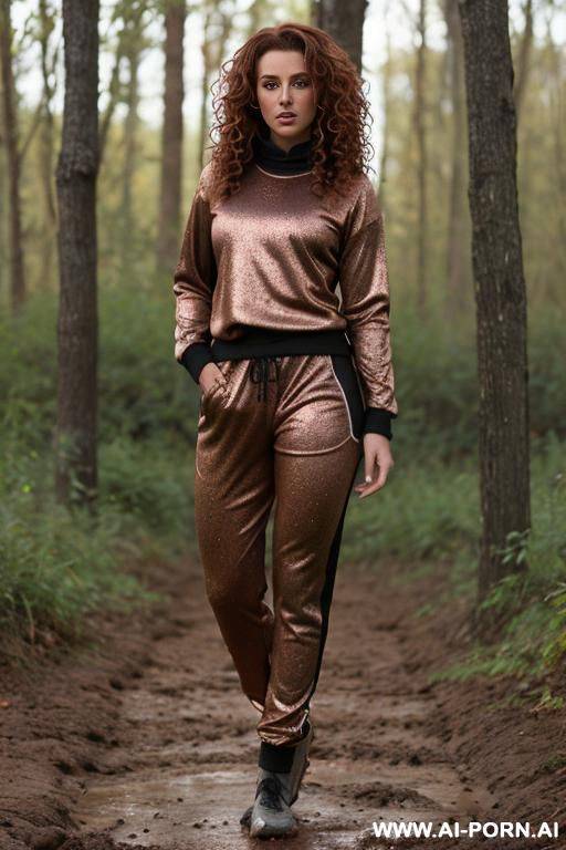 large breasts - track pants, black sports sweater, covered in dirt and mud - #main