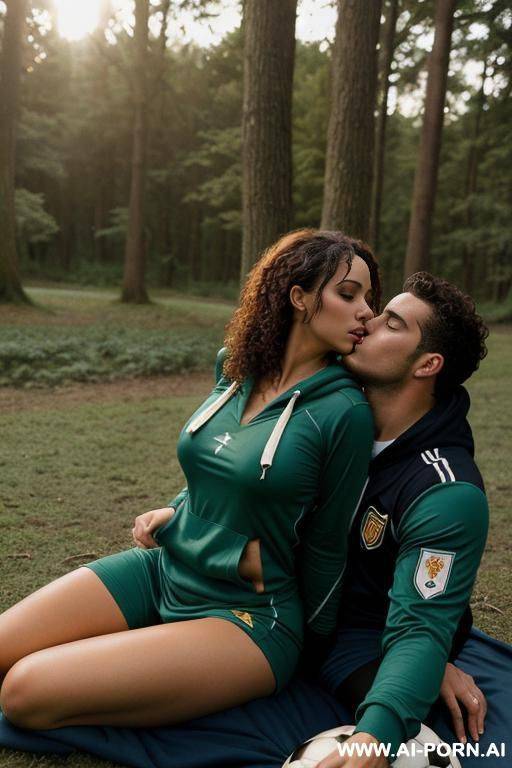 large breasts lack hoodie,, curly hair, tangled, together with a man underneath a blanket, kissing - #main