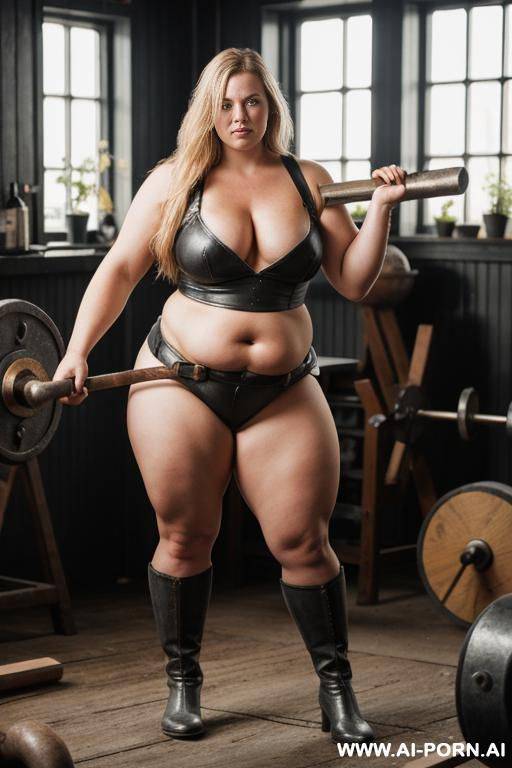 scandinavian female blacksmith, obese thighs, attractive, strong - #main