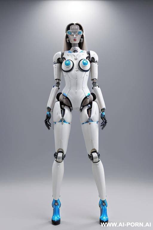 ((beautiful realistic and very detaleid)) (( taur-women fully robotic body , four legs)), detaleid face, skin in latex white and sky blue color, covered to latex, to boots, hd image quality, ((no background)). - #main