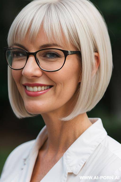(suburban mom) (glasses) (close up) (bending down) (smiling) - #main