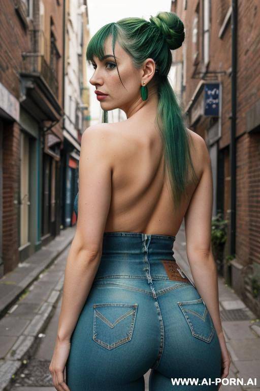 long green hair, wide hips, pubic hair, cum on tits, green stud earrings - #main