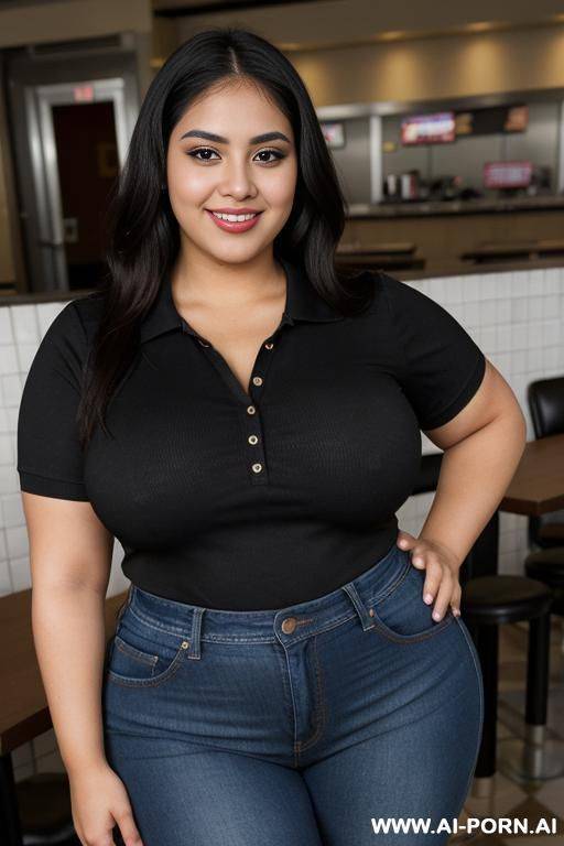 mexican, morena, tradicional, pretty, wide hips, fully clothed, black polo shirt, high rise jeans, extra thicc, very plump, bbw - #main