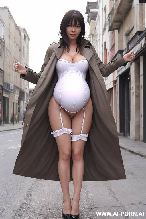 pregnant, trench coat, milf, naked, windy weather - #main