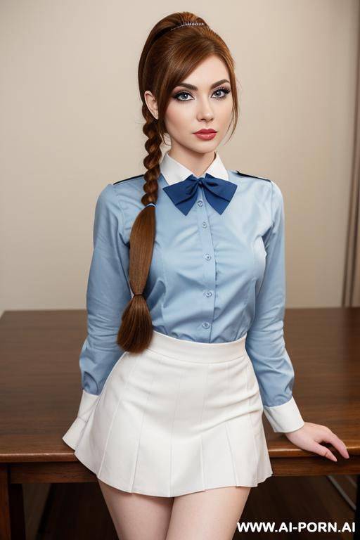cute facial features, 1, womanager, , beautiful face, thick eyebrows, full lips, big eyelashes, big blue eyes, beautiful ears, high cheekbones, nose, hair color brown, standing, full length, opposite - #main