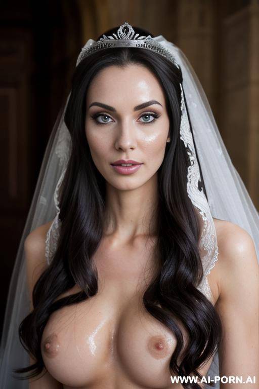 tall elf woman, very fit and athletic, beautiful face, tiara, wedding veil, facial cumshot, totally naked, cum on hair, semen on face - #main