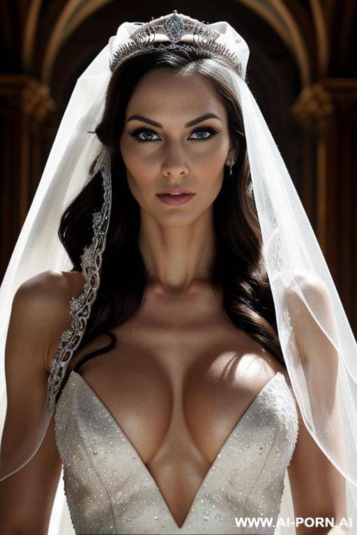 tall elf woman, rior, very fit and athletic, beautiful face, tiara, wedding veil - #main
