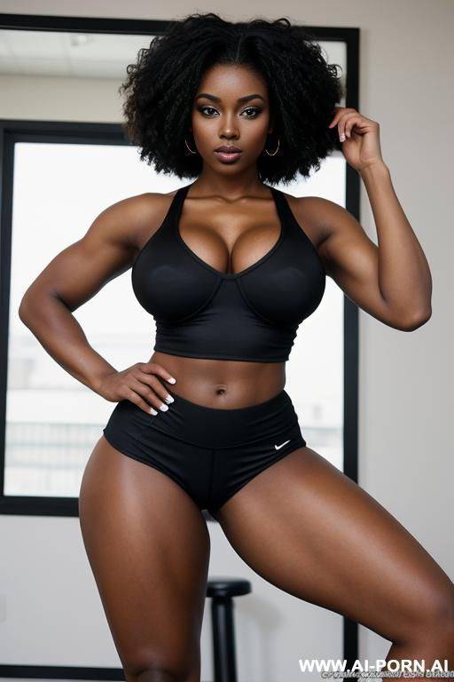 black woman, 20 years old, size, athletic body, huge rond breast. short hairsport wear - #main