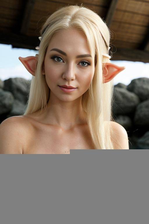 (close up) (embarassed elf woman) (hot spring) (long hair) (looking back over shoulder) (arms crossed over breasts) - #main