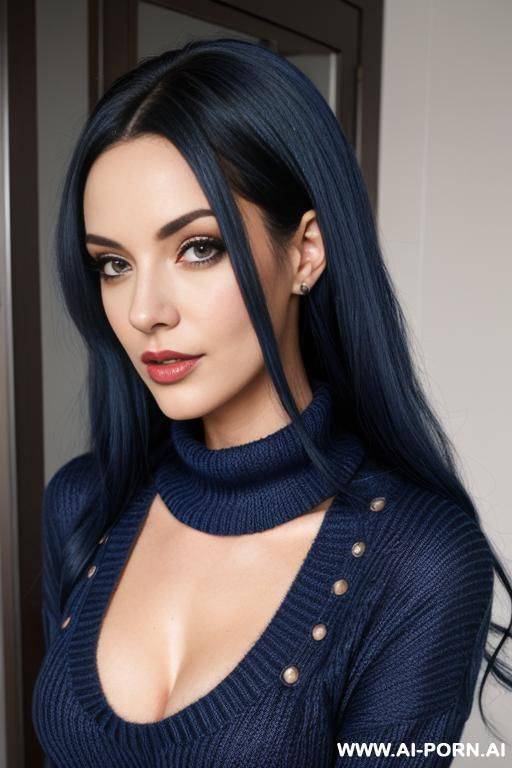 dark blue hair, blue virgin killer sweater - #main