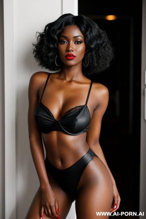 ebony, black hair, curly, red lipstick, dark skin - #main