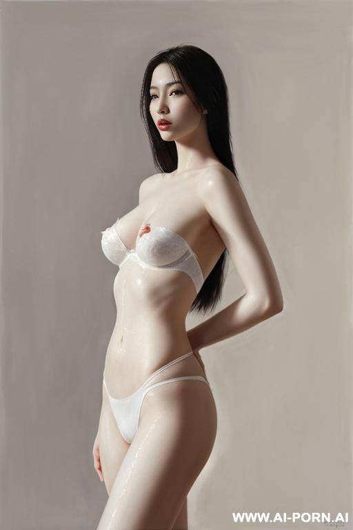 hyperrealism painting: very beautiful sexy orgazm face, very white skin. standing full-length view. art. - #main