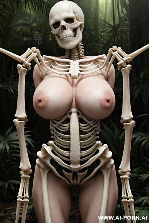 characters on the image: skeleton (imaginary image) and granny (a real ordinary woman); swamp in the rainforest, skeleton (fantastic male in the form of a human male skeleton), skeleton fuck - #main