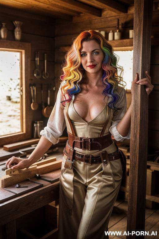sexy hourglass figure. nude seductive face with alluring eyes. (side parted long hair). medium sized deep cleavage. - #main