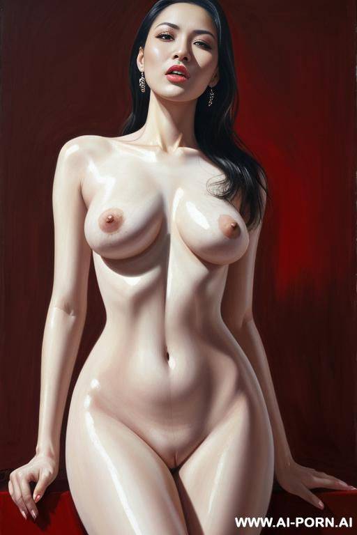 hyperrealism painting: very beautiful sexy orgazm uzbek face, totally nude body. white skin. full-length view. art. - #main