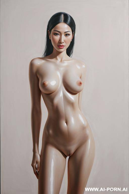 hyperrealism painting: very beautiful sexy orgazm uzbek face, totally nude body. white skin. standing full-length view. art. - #main
