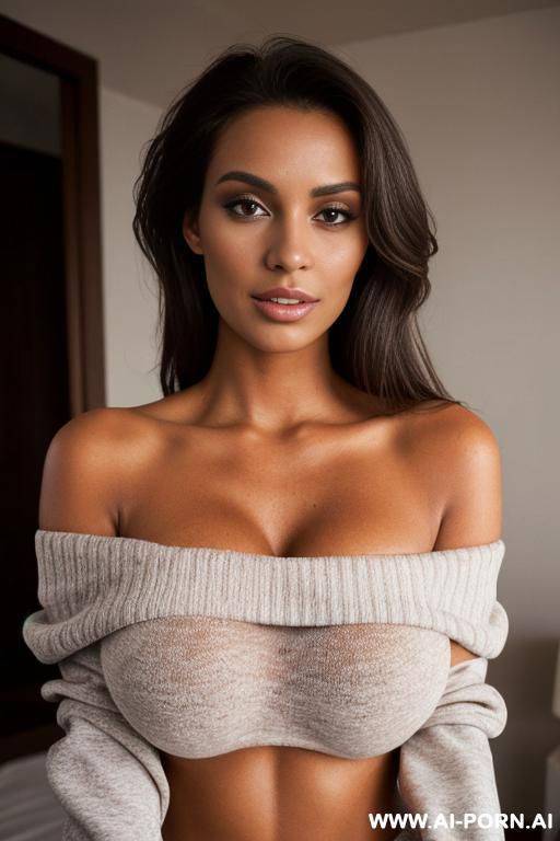 (tanned woman) (off shoulder sweatshirt) (nip slip) - #main