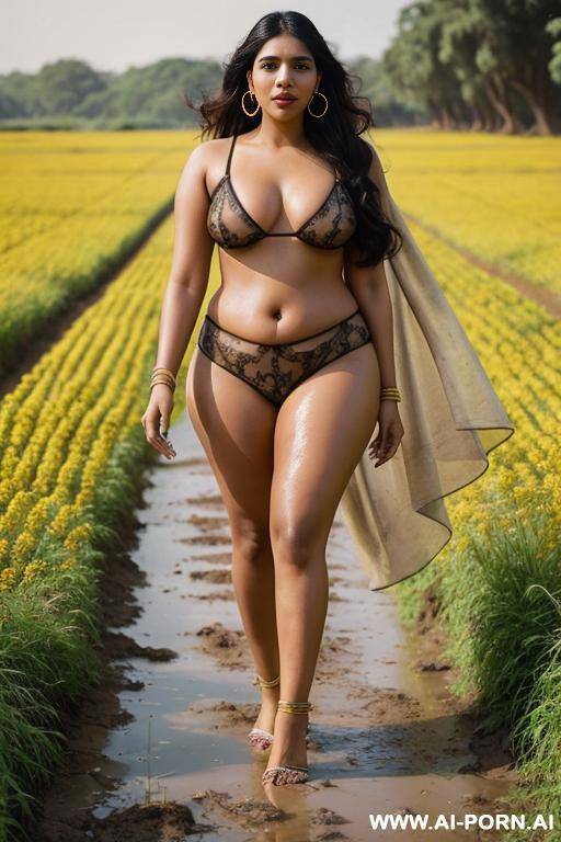bhumi pednekar, walking in a flower field on a mud road, hoop earrings - #main